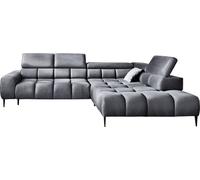Canapé d'angle PLAZA en L | Côté droit | Fonctionnel Fonction sommeil confortable Appuie-têtes réglables Assise Système de ressorts ondulés Mousse haute résilience 300x216x99 cm-Gris foncé