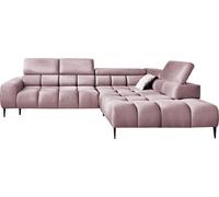 Canapé d'angle PLAZA en L | Côté droit | Fonctionnel Fonction sommeil confortable Appuie-têtes réglables Assise Système de ressorts ondulés Mousse haute résilience 300x216x99 cm-Rose poudré
