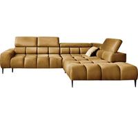 Canapé d'angle PLAZA en L | Côté droit | Fonctionnel Fonction sommeil confortable Appuie-têtes réglables Assise Système de ressorts ondulés Mousse haute résilience 300x216x99 cm-Doré