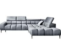 Canapé d'angle PLAZA en L | Côté droit | Fonctionnel Fonction sommeil confortable Appuie-têtes réglables Assise Système de ressorts ondulés Mousse haute résilience 300x216x99 cm-Gris clair