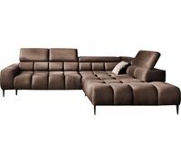 Canapé d'angle PLAZA en L | Côté droit | Fonctionnel Fonction sommeil confortable Appuie-têtes réglables Assise Système de ressorts ondulés Mousse haute résilience 300x216x99 cm-Brun
