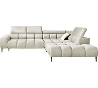 Canapé d'angle PLAZA en L | Côté droit | Fonctionnel Fonction sommeil confortable Appuie-têtes réglables Assise Système de ressorts ondulés Mousse haute résilience 300x216x99 cm-Beige
