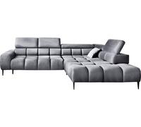 Canapé d'angle PLAZA en L | Côté droit | Fonctionnel Fonction sommeil confortable Appuie-têtes réglables Assise Système de ressorts ondulés Mousse haute résilience 300x216x99 cm-Gris