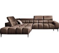 Canapé d'angle PLAZA Forme L | Côté gauche | Fonctionnel Fonction sommeil confortable Appuie-têtes réglables Assise Système de ressorts ondulés Mousse haute résilience 300x216x99 cm-Brun