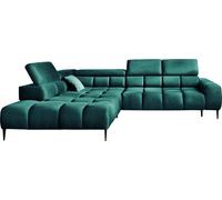 Canapé d'angle PLAZA Forme L | Côté gauche | Fonctionnel Fonction sommeil confortable Appuie-têtes réglables Assise Système de ressorts ondulés Mousse haute résilience 300x216x99 cm-Vert