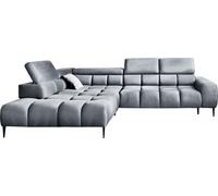 Canapé d'angle PLAZA Forme L | Côté gauche | Fonctionnel Fonction sommeil confortable Appuie-têtes réglables Assise Système de ressorts ondulés Mousse haute résilience 300x216x99 cm-Gris clair