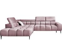 Canapé d'angle PLAZA Forme L | Côté gauche | Fonctionnel Fonction sommeil confortable Appuie-têtes réglables Assise Système de ressorts ondulés Mousse haute résilience 300x216x99 cm-Rose poudré