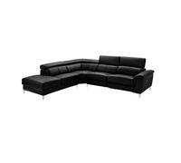 Canapé d'angle relax électrique en cuir SITIA - Noir - Angle gauche