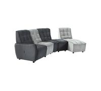 Canapé d'angle relax électrique modulable en velours gris clair et anthracite ALFORD Gris clair, Gris anthracite