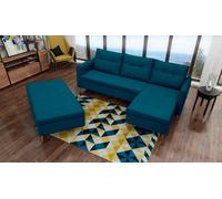 Canapé d'angle rembourré Areo Canapé d'angle moderne avec espace de rangement, Pieds en bois indépendants Mousse de confort Rembourrage Disposition à droite Sans fonction sommeil, Bleu, Taille : 89x22