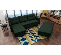 Canapé d'angle rembourré Areo Canapé d'angle moderne avec espace de rangement, Pieds en bois indépendants Mousse de confort Rembourrage Disposition à gauche Sans fonction sommeil, Vert, Taille : 89x22