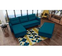 Canapé d'angle rembourré Areo Canapé d'angle moderne avec espace de rangement, Pieds en bois indépendants Mousse de confort Rembourrage Disposition à gauche Sans fonction sommeil, Bleu, Taille : 89x22