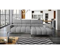 Canapé d'angle rembourré en L à droite Canapé d'angle avec fonction sommeil Canapé avec fonction sommeil Petit canapé 3 places Appuie-tête et assise réglables Tissu : SALVADOR | 177x270x99 cm | Gris