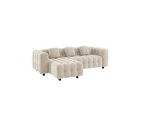 Canapé d'angle réversible 3-4 places bouclette texturée beige capitonné structure bois d'eucalyptus et contreplaqué