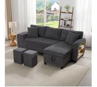 Canapé d'angle réversible,3 places,Canapé-Lit Multifonctionnel avec Rangement Intégré,Ports USB+Type-C,231×131×84cm,Gris