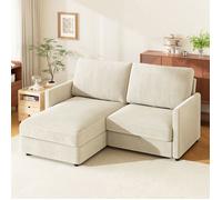 Canapé d'angle réversible 3 Places en velours côtelé Beige,Canapé Scandinave réversible en forme de L pour le salon,180×137×84cm