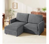 Canapé d'angle réversible 3 Places en velours côtelé gris foncé,Canapé Scandinave en forme de L pour le salon,180×137×84cm