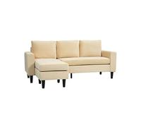 Canapé d'angle réversible 3 places piètement effilé bois noir revêtement velours beige