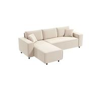 HOMCOM Canapé d'angle réversible Velours côtelé, 241x153x83cm, canapé 3 Places en L avec Coussin à Ressorts, Charge 450Kg, Style Moderne, pour Salon, Chambre, crème