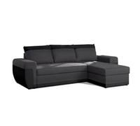 - Canapé d'angle réversible - 4 places - Convertible avec coffre - En simili et tissu - Noir / Gris