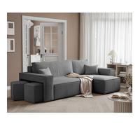 Canapé d'angle Réversible avec Repose-pieds PARIS - 4 places - Canape Convertible avec Coffre - Tissu Velours Cotelé - Gris foncé