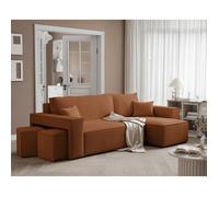 Canapé d'angle Réversible avec Repose-pieds PARIS - 4 places - Canape Convertible avec Coffre - Tissu Velours Cotelé - Orange