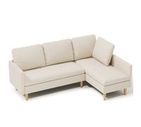 Canapé d'angle Réversible - Bealife - 4 Places - 4 Coussins - Canapé Convertible en L - Tissu Beige - Scandinave - Bois - Salon