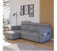 Canapé d'angle Réversible BENI - 3 places - Convertible avec Tétières - Tissu Tissé Gris clair