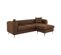 Canapé d'angle réversible chesterfield en microfibre aspect cuir vieilli marron EDWINA