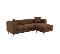 Canapé d'angle réversible chesterfield en microfibre aspect cuir vieilli marron EDWINA