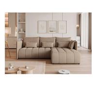 Canapé d'angle Réversible CLEO - 4 places - Convertible avec Coffre - Tissu avec Reflets Subtils - Beige