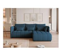 Canapé d'angle Réversible CLEO - 4 places - Convertible avec Coffre - Tissu avec Reflets Subtils - Bleu marine