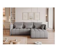 Canapé d'angle Réversible CLEO - 4 places - Convertible avec Coffre - Tissu avec Reflets Subtils - Gris