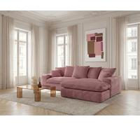 Canapé d'angle réversible compact NEVADA gros côtelé doux rose BOBOCHIC 2,5 places Rose