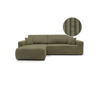 Canapé d'angle réversible conv 5p ALYA en velours cotelé épais Vert kaki
