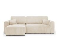 Canapé d'angle réversible convertible 4 places avec coffre en velours côtelé beige - Davis