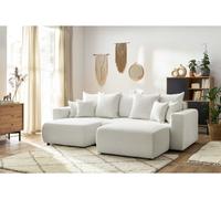 Canapé d'angle réversible convertible coffre ENVY tissu bouclette doux avec pouf rectangulaire blanc BOBOCHIC 5 places Blanc