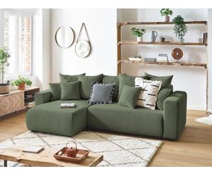 Canapé d'angle réversible convertible coffre ENVY velours côtelé vert BOBOCHIC 4 places Vert