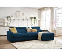 Canapé d'angle réversible convertible coffre MONACO velours côtelé bleu foncé 160x190 réversible BOBOCHIC 4 places Réversible Bleu foncé