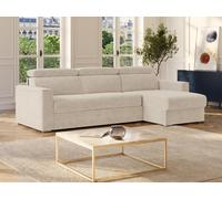 Vente-unique - Canapé d'angle réversible Convertible Express en Tissu Chenille Beige - Couchage à Lattes Larges 140 cm - Matelas 22 cm mémoire de Forme Vizir