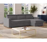 Canapé d'angle réversible convertible express en tissu chenille gris anthracite - Couchage 140 cm - Matelas 14 cm VIZIR