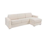 Canapé d'angle réversible convertible express en tissu texturé beige - Couchage lattes larges 160 cm - Matelas 22 cm avec mémoire de forme - CALITO