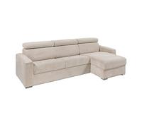 Canapé d'angle réversible convertible express en velours côtelé beige - Couchage à lattes larges160 cm - Matelas 22 cm mémoire de forme - VIZIR
