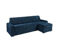 Canapé d'angle réversible convertible express en velours côtelé bleu - Couchage lattes larges 140 cm - Matelas 18 cm - CALITO