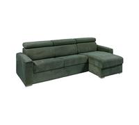 Canapé d'angle réversible convertible express en velours côtelé vert - Couchage 160 cm - Matelas 22 cm mémoire de forme - VIZIR