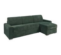 Canapé d'angle réversible convertible express en velours côtelé vert - Couchage lattes larges 140 cm - Matelas 22 cm avec mémoire de forme - CALITO