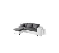 Canapé d'Angle Réversible Convertible Niche à Droite "Kraky" 241cm Gris & Blanc
