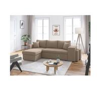 Canapé d'angle réversible convertible OSLO avec coffre 2 poufs à droite en velours côtelé taupe - L241 x P146 x H81cm - LOUNGITUDE