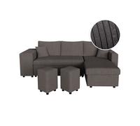 Canapé d'angle réversible convertible OSLO avec coffre 2 poufs à gauche en velours côtelé gris foncé