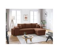 Canapé d'angle réversible convertible OSLO avec coffre 2 poufs à gauche en velours côtelé marron - L241 x P146 x H81cm - LOUNGITUDE